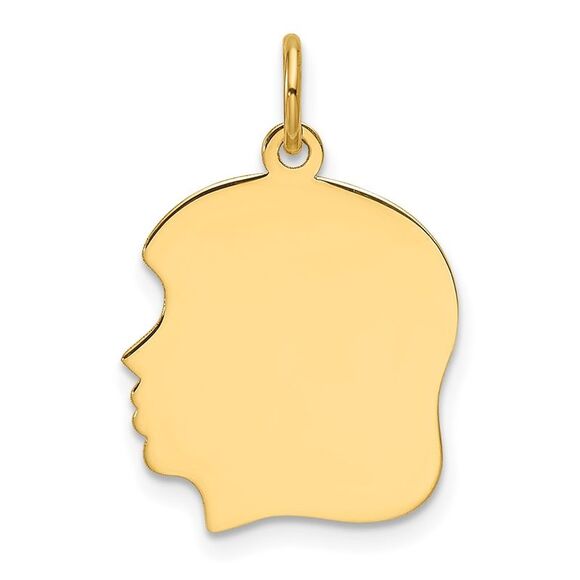 14k Yellow Gold Plain Medium .011 Gauge Facing Left Engravable Girl Head Charm